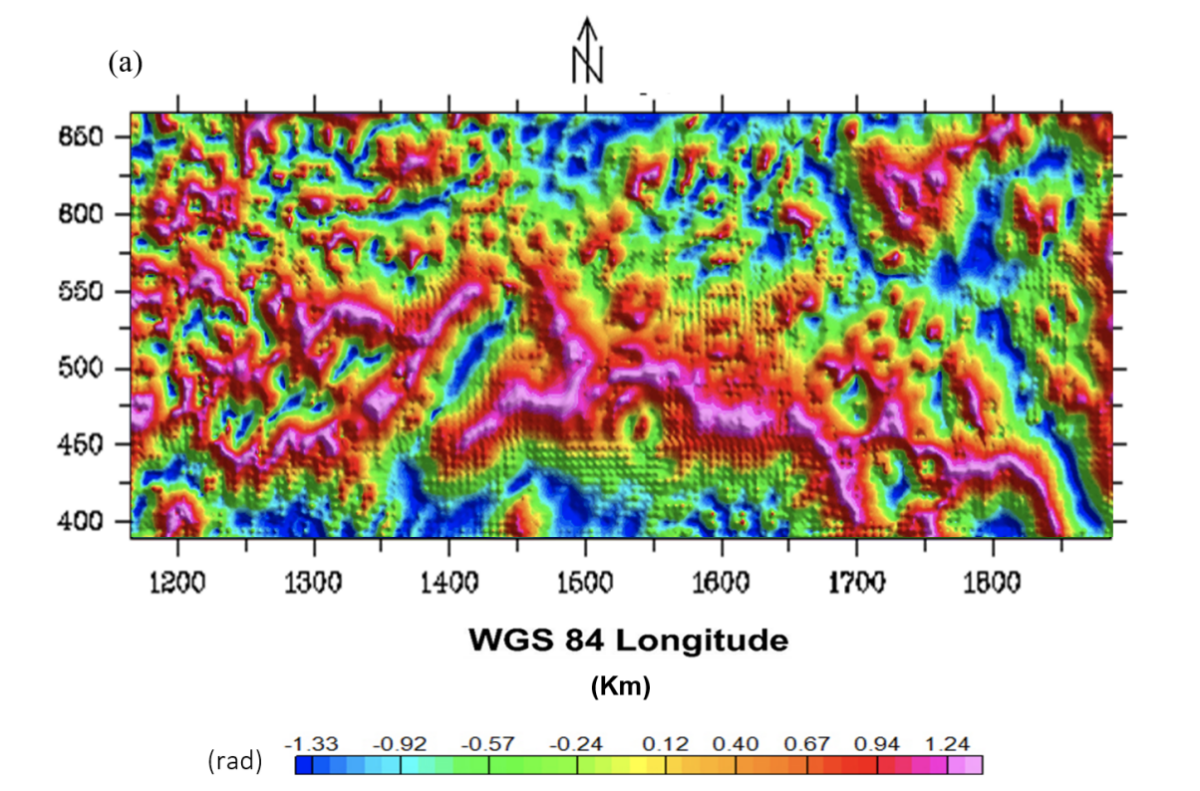 Shaded relief of tilt angle derivative (TDR) map of the studied area